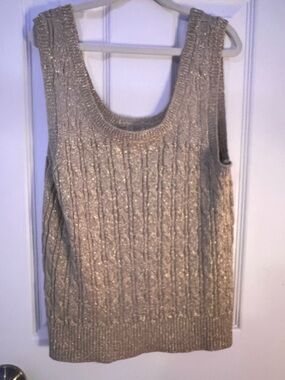 Tommy Hilfiger Metallic Gold Cable-Knit Sleeveless Sweater Tank
